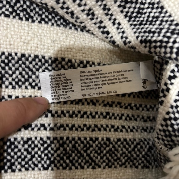 Eileen Fisher Organic Cotton Stripe Fringe Thick 3/4 Sleeve Boxy Sweater M soft - Picture 9 of 12